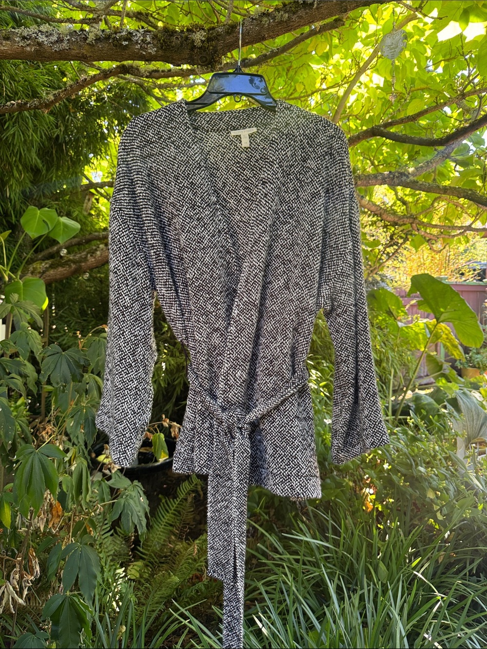 Eileen Fisher Black & White Textured Wrap jacket  with Tie